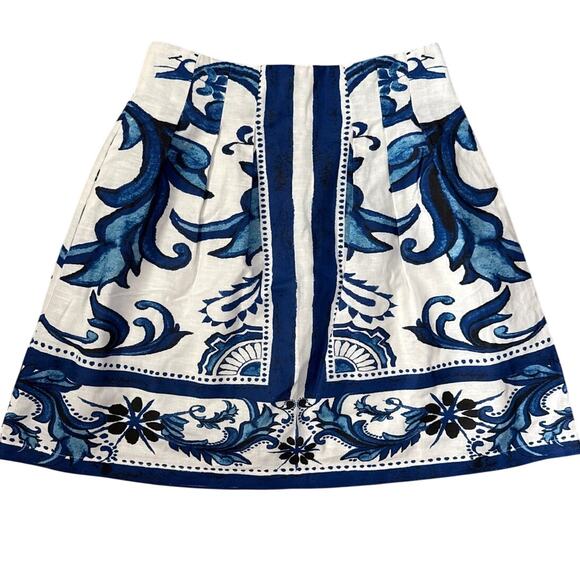 Mia Milani Linen-Blend Zanya Skirt in Sapphire Aqua Floral Motif Size Small - Picture 3 of 8